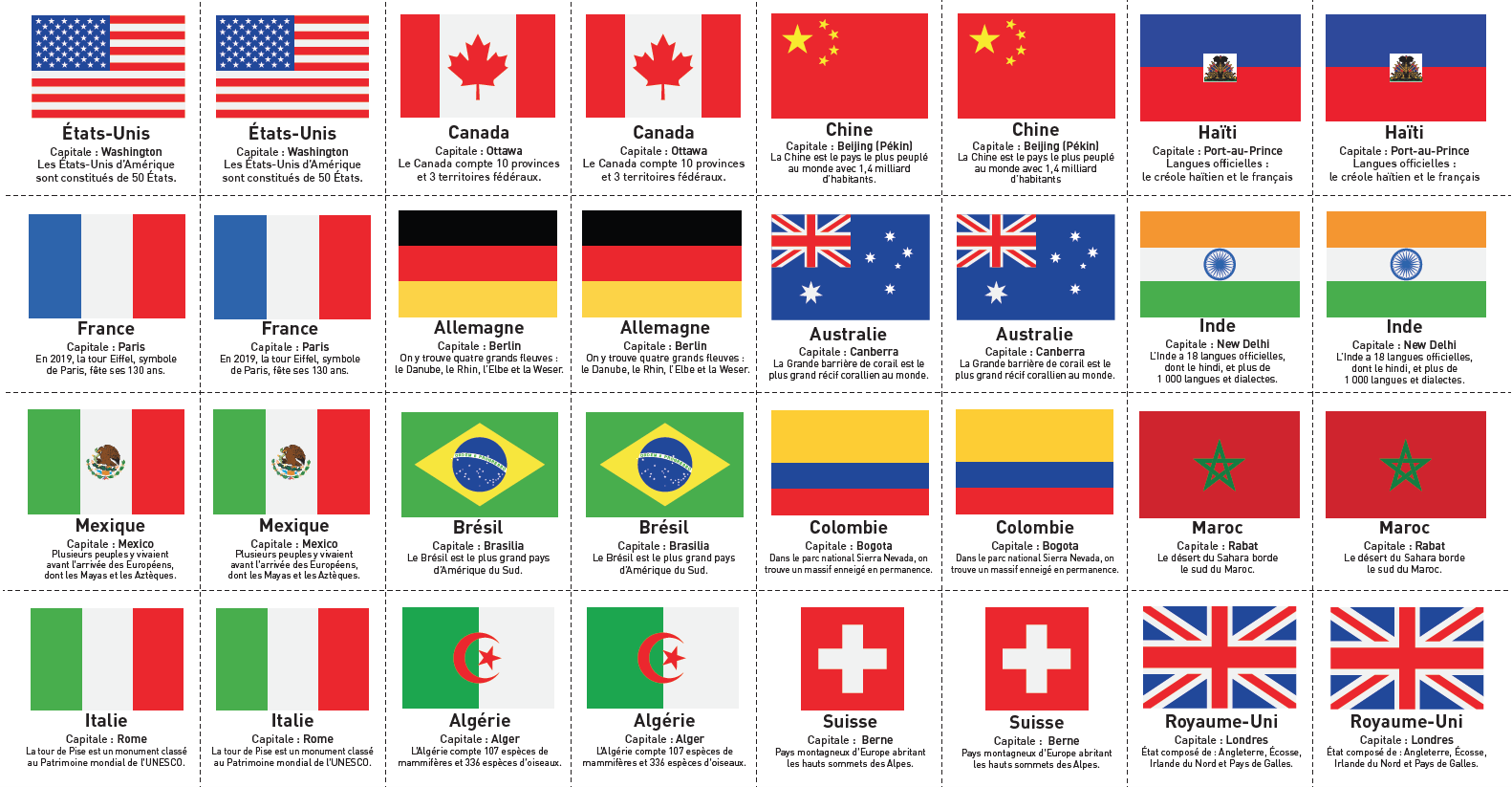 Jeu de memory à imprimer - drapeaux des pays du monde